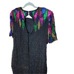 Vintage Stenay Mardi Gras 100% Silk Rainbow Sequins Shoulder Pads Party Dress Sz Black Size 12 Photo 8