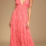 Lulus Bring You Joy Pink Floral Burnout Tie Strap Maxi Dress Photo 0