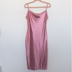 Y2K Womens Slip Dress Size S Pink Satin Cowl Neck Midi Coquette Minimalist Party Photo 1