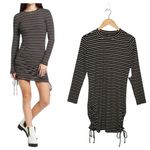 Abound New  Womens Size Large Rain Check Bodycon Mini Striped Ruched Black Photo 1