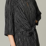 Anne Klein  Black Silver Metallic Tie Front Blouse Womens Size L‎ Photo 0