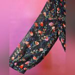 ZARA Large Black Floral Pleated 3/4th Sleeve Babydoll Mini Dress by Photo 11