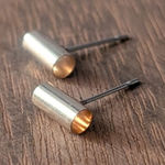 Vintage Stud Earrings Gold Tone Tube Photo 0