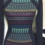 Divided Bodycon Dress, Black w/ Colored Zagging Stripes, 2 Photo 0