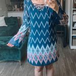 Xhilaration Blue Chevron Criss Cross Lace-Front Knee Length Boho Dress Size M Photo 3
