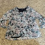 Karl Lagerfeld  Paris Floral Print Long Sleeve Blouse Blue Pink Romantic Top‎ L Photo 0