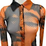 Urban Outfitters Orange Black Poster Print Mesh Button Crop Shirt Blouse Top XS Photo 2