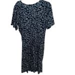 FENSACE Plus Size XL Navy Blue White Leaf Print V Neck Short Sleeve Midi Dress Black Photo 1
