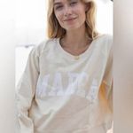 MAREA by Liz Joy Cream Graphic Cropped Pullover Sweater XS White Photo 0