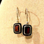 Vintage Emerald Cut Red Garnet Gemstone and Sterling Silver Drop Earrings Photo 10