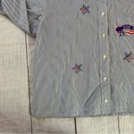 Las Olas large blue white stripe patriotic button long sleeve shirt Photo 2
