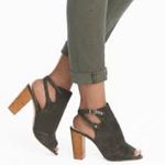 White House | Black Market block heels peep toe sandals gray green womens size 9.5 Photo 1
