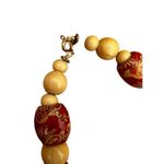 Wooden Bead 90s Asian Floral Vintage Choker Necklace Red Photo 2