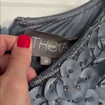 Theia Slate Blue Long Sleeve Floral Appliqué Illusion Sleeve Gown Size 10 Photo 2