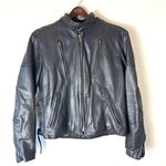 Vintage Black Leather Lace Up Heavy Moto Jacket Size Medium Photo 0