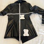 SheIn sz6 NWOT black edgy faux leather raw hem open front shawl collared jacket Photo 4
