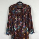 ZARA  Brown 70s Vintage Floral Satin Tie Neck Aline Long Sleeve Midi Dress Small Photo 3