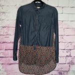 Anthropologie  POSTMARK DENIM DITSY MICRO LORAL TRIM LONG LINE BUTTON DOWN TOP Photo 2