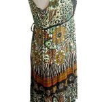 Forbidden Safari Print Dress Midi Size Medium Studded Neckline Tan Black Hippie Brown Photo 2