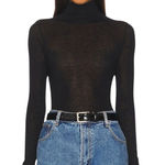 autumn cashmere  Second Skin Sheer Mock Sweater in Black Medium New Knit Top Photo 0