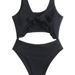 Zaful Tie Front Cutout One Piece Swimsuit Photo 2