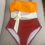 Viottiset Women's Bandeau One Piece Swimsuit Strapless Tie High Cut Out Bathing Suit Multiple Size L Photo 5