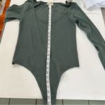 Open Edit  Green Henley Bodysuit | Size Large | Long Sleeve Organic Cotton Blend Photo 7