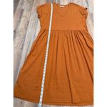 Lou & grey LOFT Linen Blend Babydoll Midi Dress Rust Orange V-Neck Short Sleeve Size L Photo 7