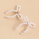 Elegant Pearl Bow Earrings White Photo 2