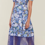 Rachel Parcell [] Blue Floral Puff Sleeve Lace Trim Spring Midi Dress NWT Size 8 Photo 0