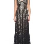 Aidan Mattox V-Neck Sequined Night Dress Gown Prom Photo 0