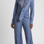 Choosy Women's Slate Blue Deep V Striped Satin Jumpsuit Size 20 NWT Photo 0