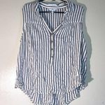 Time & Tru 3/4th Button Up High Low Babydoll Striped Blouse Women Size XL Photo 0