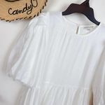 Moon River Bubble Sleeve Tiered Mini Dress in White Photo 6