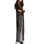 Long Black Sheer Long Sleeve Kimono Cardigan with Belt Photo 1