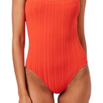 Solid & Striped Swimsuit Women Medium Orange Candy Red Gemma Rib Knit One Piece Photo 0