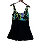 Longitude  Womens Black Floral‎ Swimdress 22W One Piece Swimsuit Full Coverage Photo 1