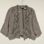 Chico's Chico’s linen blend fringe textured open front cardigan grey size 1 Photo 0