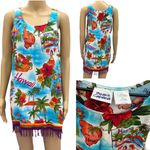 Vintage Beach Cabana Hawaiian Rayon Fringed Sleeveless Coverup Mini Dress Small Orange Photo 1