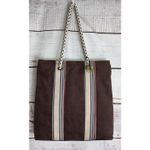 The Sak Denim Striped Canvas Organizer Shoulder Strap Tote Brown Women's Purse Photo 2