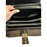 Jaclyn Brown Leather Purse Brass Closure Zip Pockets Flap Handbag Top Handle Photo 7