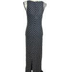 Vintage Maxi Dress Black Beaded Embroidered Sleeveless Slit 80s 90s Gothic Size M Photo 3