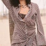Free People NEW  Rillo Beach Summer Shirtdress Tie Front Extra Small Brown Cream Photo 1