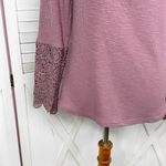 Ribbed Knit Lace Cuff Long Sleeve Henley Shirt Mauve Dusty Rose Size Large Purple Photo 6