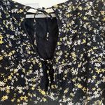 Free People  Dessa Bodysuit Sz Small Black Ditsy Floral Puff Sleeve Mesh Tie Back Photo 3
