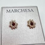 Marchesa Pave & Red Color Crystal Cluster Button Earrings in Gold Photo 1