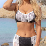 Beachsissi High-Rise Fringe Bikini Womens XL Black White Coastal Cowgirl Dainty Photo 0