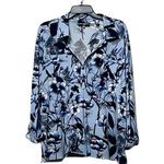 Karl Lagerfeld  Floral Long Sleeve Half Button Down Shirt Blue Sz XL Photo 0