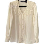 Counterparts Vintage  Petites Ivory Blouse Lace Collar Pearl Button Cuffs Size 10 Photo 0