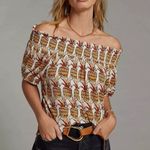 Anthropologie Porridge Pineapple Print Bow-back Off the Shoulder Shirt Large Photo 1